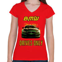 printfashion BMW-DRIVES ONLY - Női V-nyakú póló - Piros