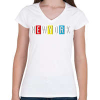 printfashion New York - Női V-nyakú póló - Fehér