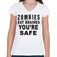 printfashion A zombik agyat esznek! - Női V-nyakú póló - Fehér