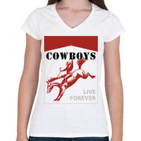 printfashion Cowboys live forever - Női V-nyakú póló - Fehér