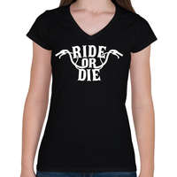 printfashion Bike 4ever - Női V-nyakú póló - Fekete