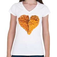 printfashion Rántott csirkecomb szív - Női V-nyakú póló - Fehér