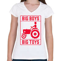 printfashion Big boys big toys - traktoros - Női V-nyakú póló - Fehér