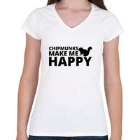 printfashion Chipmunks make me happy - Női V-nyakú póló - Fehér