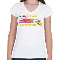 printfashion A világ legjobb festője - Női V-nyakú póló - Fehér