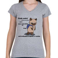 printfashion Kenny, a capybara és a suli (fekete szöveg) - Női V-nyakú póló - Sport szürke