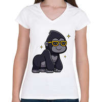 printfashion gorilla - Női V-nyakú póló - Fehér