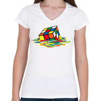 printfashion Rubic Cube - Női V-nyakú póló - Fehér