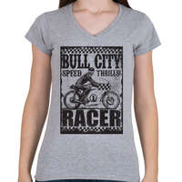 printfashion Bull city racer - Női V-nyakú póló - Sport szürke