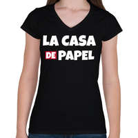 printfashion LA CASA DE PAPEL - Női V-nyakú póló - Fekete