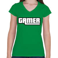printfashion Gamer GTA style - Női V-nyakú póló - Zöld