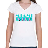 printfashion Miami Vice - Női V-nyakú póló - Fehér