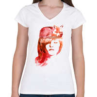 printfashion Sleep fox - Női V-nyakú póló - Fehér