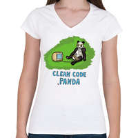printfashion clean code panda - Női V-nyakú póló - Fehér