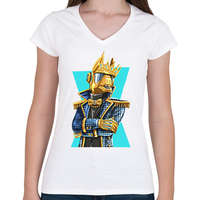 printfashion Fortnite Golden Lama - Női V-nyakú póló - Fehér