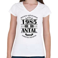 printfashion Boldog szülinapot - Évszámmal, névvel - Női V-nyakú póló - Fehér