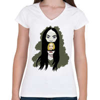 printfashion Two Face - Női V-nyakú póló - Fehér