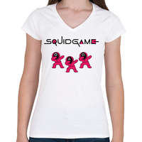 printfashion Squid game trio dab fekete - Női V-nyakú póló - Fehér