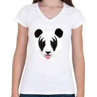 printfashion Kiss of a panda - Női V-nyakú póló - Fehér