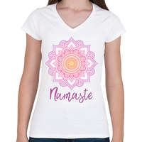 printfashion Namaste - Női V-nyakú póló - Fehér