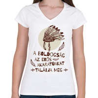 printfashion A boldogság - indián közmondás - Női V-nyakú póló - Fehér