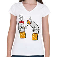 printfashion Cigaretta pár - Női V-nyakú póló - Fehér