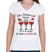 printfashion Fehér karácsonyról álmodom bor - Női V-nyakú póló - Fehér