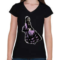 printfashion lila ruhás nő - Női V-nyakú póló - Fekete