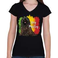 printfashion Dog Marley - Női V-nyakú póló - Fekete