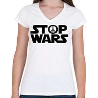 printfashion STOP WARS - Női V-nyakú póló - Fehér
