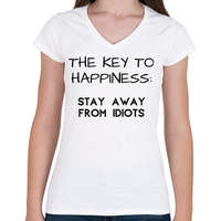 printfashion The key to happiness. Stay away from idiots. - Női V-nyakú póló - Fehér