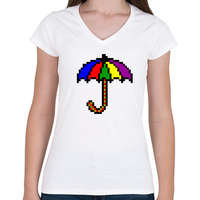 printfashion Esernyő pixel - Női V-nyakú póló - Fehér