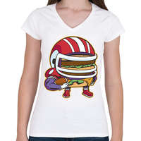 printfashion Burger amerikai focista - Női V-nyakú póló - Fehér