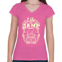 printfashion Az élet egy játék - Női V-nyakú póló - Rózsaszín