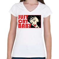printfashion Just cry baby - pop art - Női V-nyakú póló - Fehér