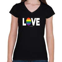printfashion LOVE - humanista - LMBT / LMBTQI (131) - Női V-nyakú póló - Fekete