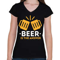 printfashion A sör a válasz - Női V-nyakú póló - Fekete