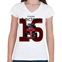 printfashion Charles Leclerc 16 autóversenyző - fekete felirat - Női V-nyakú póló - Fehér