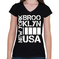 printfashion New York Brooklyn USA - Női V-nyakú póló - Fekete