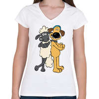 printfashion Shaun, a bárány - Női V-nyakú póló - Fehér