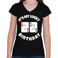 printfashion 25 POKER SZÜLINAP - Női V-nyakú póló - Fekete