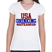 printfashion USA drinking team - Női V-nyakú póló - Fehér