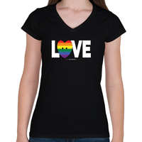 printfashion LOVE - humanista - LMBT / LMBTQI (130) - Női V-nyakú póló - Fekete