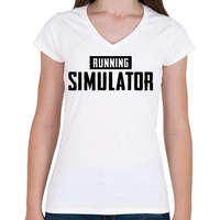 printfashion Running simulator - Női V-nyakú póló - Fehér