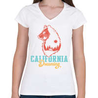 printfashion Medve - California Dreaming - Női V-nyakú póló - Fehér