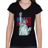 printfashion American Statue of Liberty - Női V-nyakú póló - Fekete