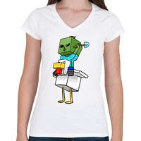 printfashion Minecraft bébi jockey - Női V-nyakú póló - Fehér