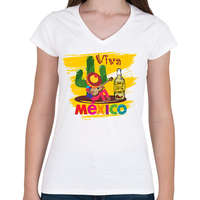 printfashion Viva Mexico - Női V-nyakú póló - Fehér