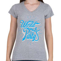 printfashion A világ egy parti - Női V-nyakú póló - Sport szürke