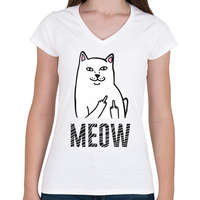 printfashion Meow - Női V-nyakú póló - Fehér